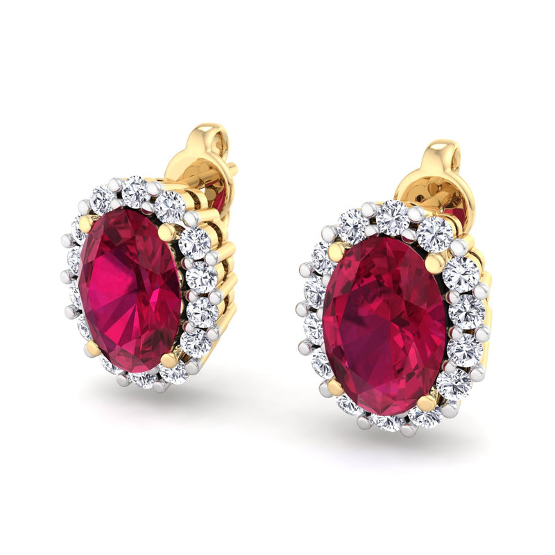 Yellow Gold Cluster Style Stud earrings with Ruby and Diamond