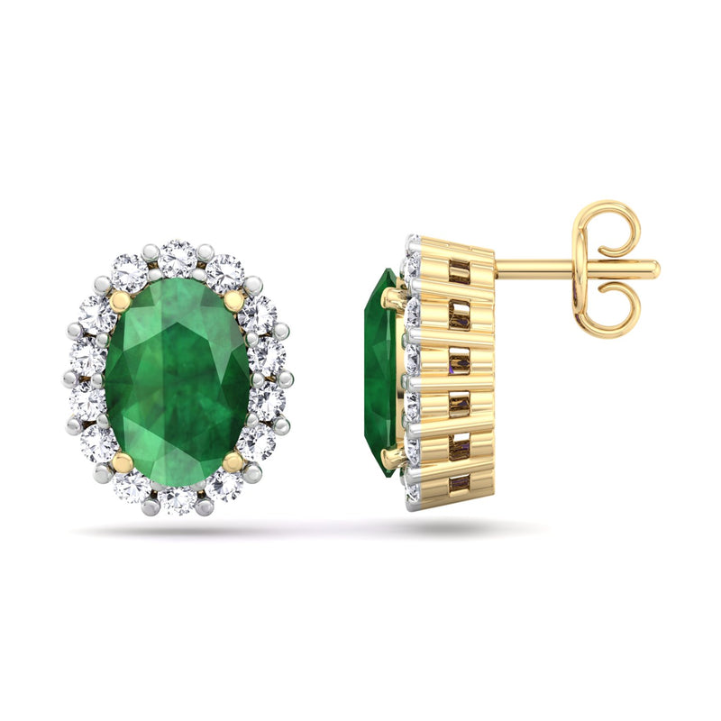 Yellow Gold Cluster Style Stud earrings with Emerald and Diamond