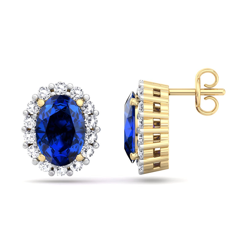 Yellow Gold Cluster Style Stud earrings with Australian Sapphire and Diamond