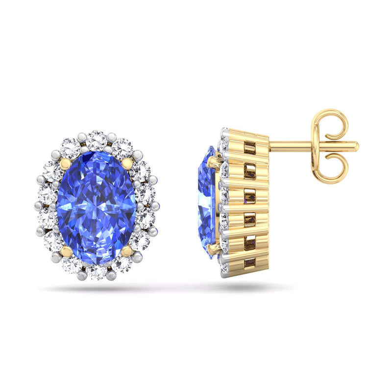 Yellow Gold Cluster Style Stud earrings with Ceylon Sapphire and Diamond