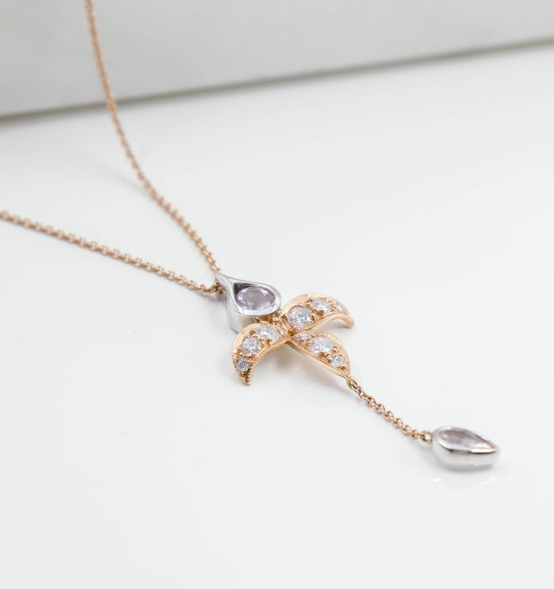 Pink Gold Fancy Drop Style Morganite and Diamond Pendant